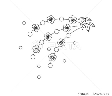 シンプルな餅花飾り(繭玉飾り)の線画イラスト シンプルな餅花飾り(繭玉飾り)の線画イラスト 123280775