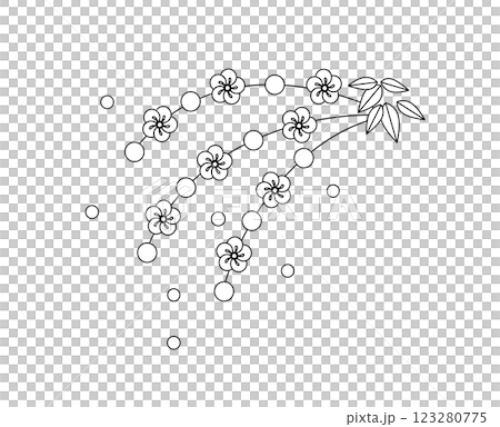 Simple line drawing of a mochi flower decoration (cocoon ball decoration) 123280775