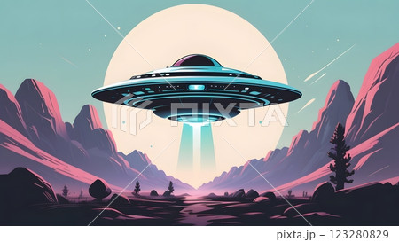 空飛ぶ円盤、UFOのイラスト 123280829