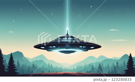 空飛ぶ円盤、UFOのイラスト 123280833