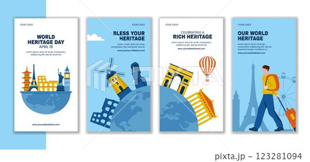Flat Cartoon Style Illustration for World Heritage Day Social Media Stories 123281094