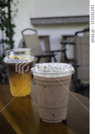 Iced chocolate mocha refreshment coffee drink 123281281