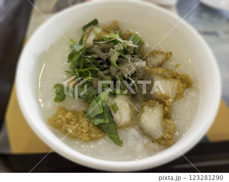 Congee is a type of rice porridge or gruel Thai breakfast street food Congee is a type of rice porridge or gruel Thai breakfast street food 123281290