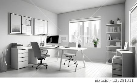 オフィス、ワークスペースの室内イラスト オフィス、ワークスペースの室内イラスト 123281311