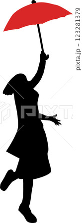 Young woman silhouette with red umbrella. cartoon 123281379