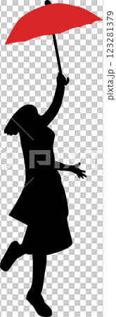 Young woman silhouette with red umbrella. cartoon 123281379