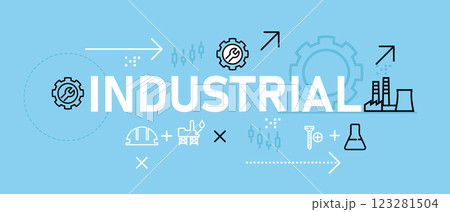 Industrial conceptual chemical oil fuel biohazard energy supply industry professional job safety maintenance service engineering factory work wrench cogwheel material icon concept design illustration 123281504