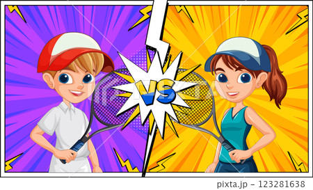 Tennis Showdown: Boy vs Girl Tennis Showdown: Boy vs Girl 123281638
