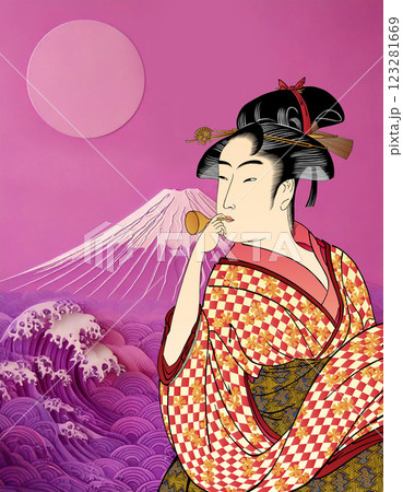 富士山と和服美人	 123281669