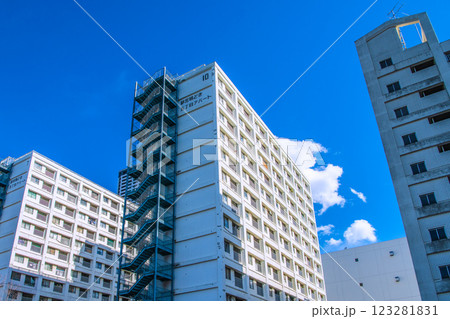 日本の東京都市景観 都営勝どき五丁目アパートなどを望む 日本の東京都市景観 都営勝どき五丁目アパートなどを望む 123281831