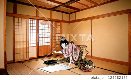 書道をしている女性 書道をしている女性 123282185