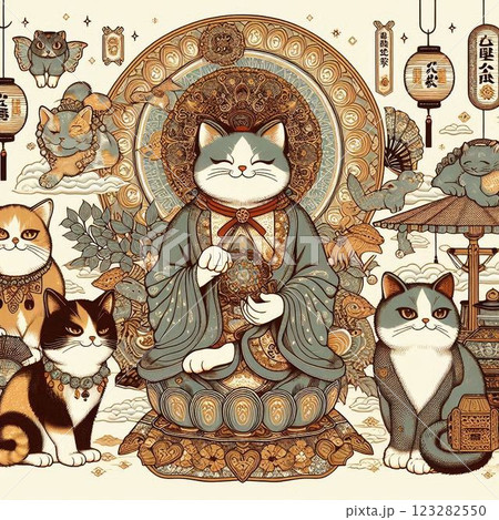 神々しい仏猫のイラスト素材 [123282550] - PIXTA