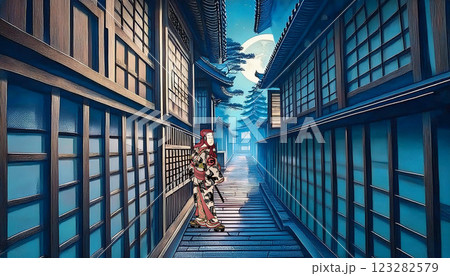 月光に照らされている武士 123282579
