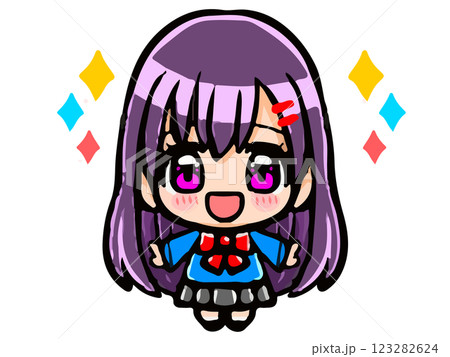 制服を着たかわいい女子高生SDキャラの落書き風イラスト素材 123282624