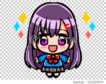 制服を着たかわいい女子高生SDキャラの落書き風イラスト素材 123282624