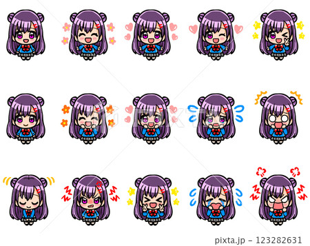 制服を着たかわいい女子高生SDキャラの落書き風イラスト素材セット4 123282631