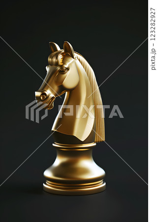 Golden knight on dark background, symbolizing elegance and strategy 123282927