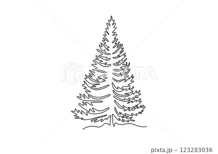 Single one line drawing beauty and exotic pine tree logo. Decorative pinus for greeting post card. Beauty place holiday vacation concept. Modern continuous line draw design graphic vector illustration Single one line drawing beauty and exotic pine tree logo. Decorative pinus for greeting post card. Beauty place holiday vacation concept. Modern continuous line draw design graphic vector illustration 123283036