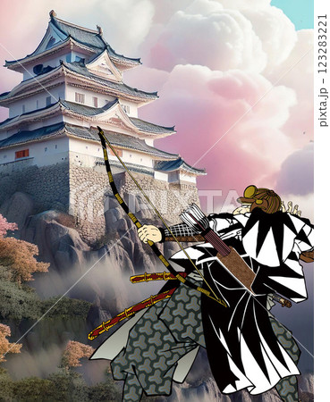 城と弓を放つ武士 城と弓を放つ武士 123283221