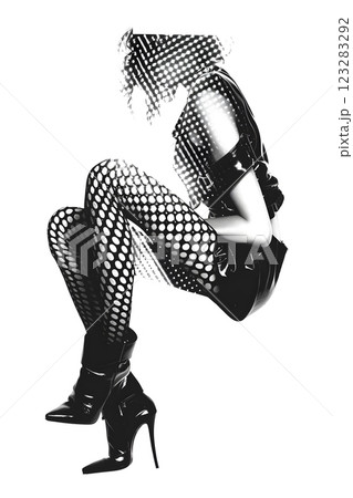 Stylish silhouette of a woman in fishnet stockings and high heels Stylish silhouette of a woman in fishnet stockings and high heels 123283292