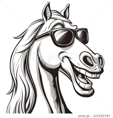 Cartoon Horse with Sunglasses, Fun Character, BW Animation Cartoon Horse with Sunglasses, Fun Character, BW Animation 123283397