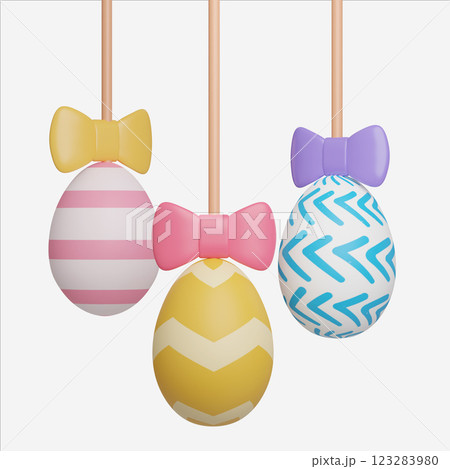 Easter Egg decorative with Colorful Bows, Easter Egg icons. 3D Illustration Easter festive. 123283980