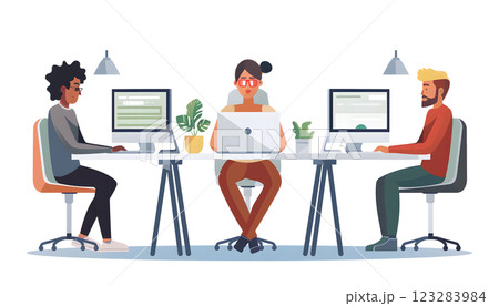 Young professionals collaborating using tech in creative meetings 123283984