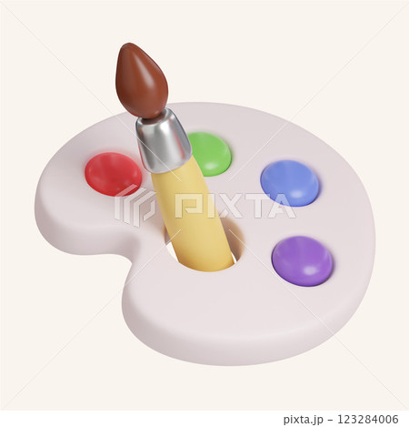 color palette and paintbrush icons. minimal 3D Illustration School Education. color palette and paintbrush icons. minimal 3D Illustration School Education. 123284006