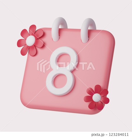 Women's Day Calendar Icon with Flower Decoration. International Women's Day,3D illustration. Feminism, independence, freedom, empowerment, activism for women rights. Women's Day Calendar Icon with Flower Decoration. International Women's Day,3D illustration. Feminism, independence, freedom, empowerment, activism for women rights. 123284011