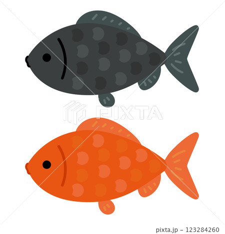 金魚のイラストセット(赤と黒) 金魚のイラストセット(赤と黒) 123284260
