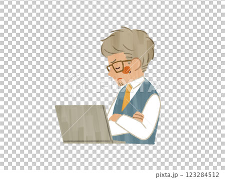 ノートパソコン使用中に悩んでいる男性-ガッシュ 123284512