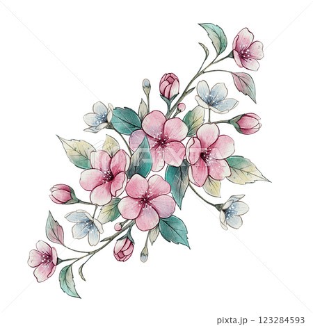 Watercolor floral composition of spring bloom Watercolor floral composition of spring bloom 123284593