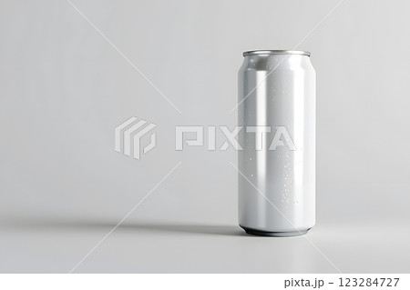 A white aluminum gas cylinder sits on a white surface 123284727