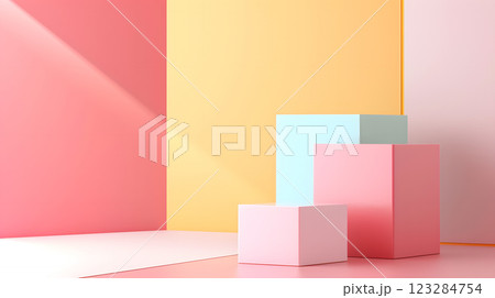 Creative Geometric Pastel Shapes with Soft Lighting and Shadows 123284754