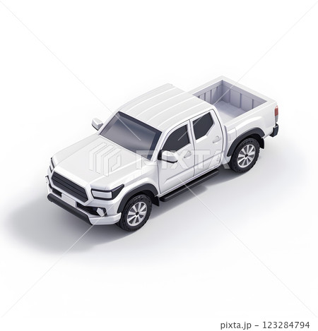 White Pickup Truck Isolated Against White Background 123284794