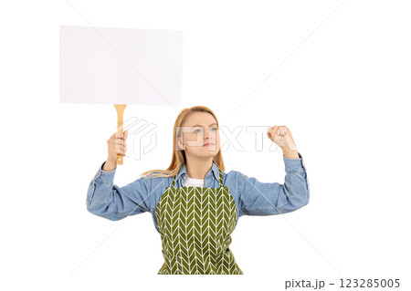 PNG, March 8. Girl with a poster, isolated on a white background. PNG, March 8. Girl with a poster, isolated on a white background. 123285005