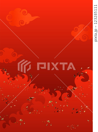 燃える炎、火の粉、中華風の雲が描かれた赤のグラデーション背景ベクターイラスト A4サイズ縦 燃える炎、火の粉、中華風の雲が描かれた赤のグラデーション背景ベクターイラスト A4サイズ縦 123285111