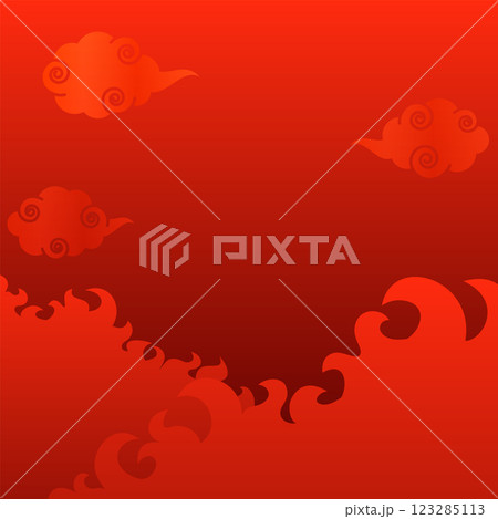 燃える炎と中国風の雲のグラデーション背景ベクターイラスト スクエア正方形 燃える炎と中国風の雲のグラデーション背景ベクターイラスト スクエア正方形 123285113