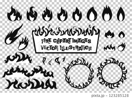 燃燒的火焰/火矢量插圖變化集黑白單調 燃燒的火焰/火矢量插圖變化集黑白單調 123285128