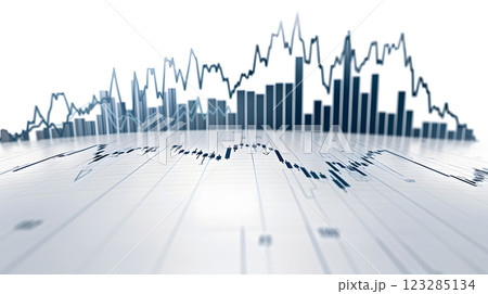 Financial Chart with Rising and Falling Graphs and Bar Histograms 123285134