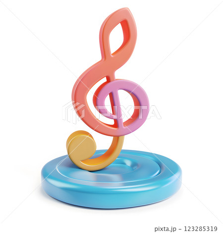 Colorful music note icon on blue base, symbol of music Colorful music note icon on blue base, symbol of music 123285319