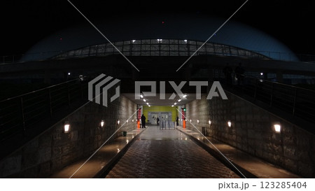 underground tunnel from under the stadium building 123285404