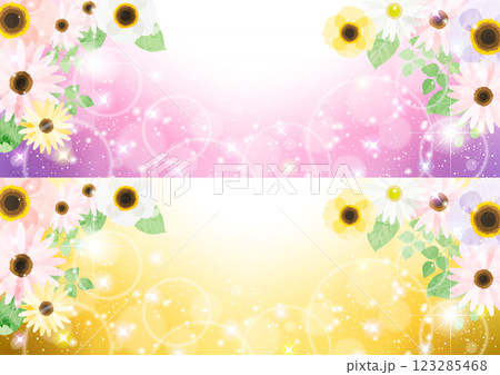 春の花キラキラバナーセット、かわいい、金、紫、イラスト、背景 123285468