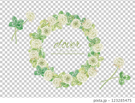 Watercolor white clover circle frame 123285475