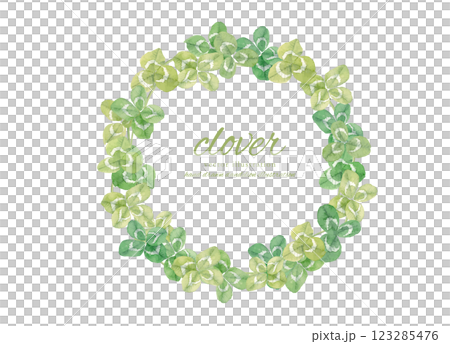 水彩で描いたクローバーのサークルフレーム 123285476