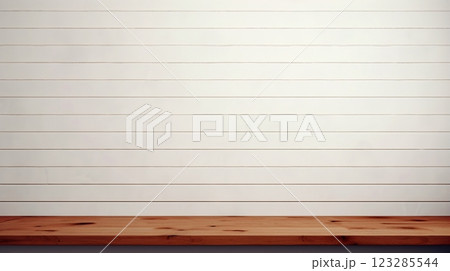 白い壁と木の棚、余白・コピースペースのあるの背景 白い壁と木の棚、余白・コピースペースのあるの背景 123285544