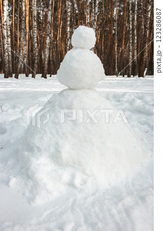 Snowman without face in winter forest. Christmas fun. New Year celebration. Frost and snow background. Cute small snowman. Winter games. Winter leisure. Faceless snowman. Snowman without face in winter forest. Christmas fun. New Year celebration. Frost and snow background. Cute small snowman. Winter games. Winter leisure. Faceless snowman. 123286087