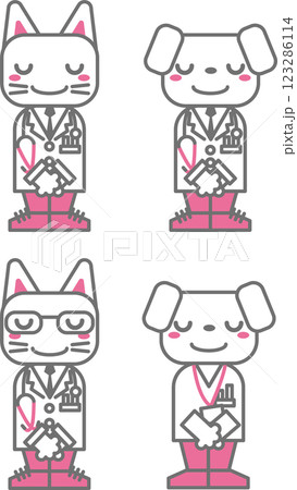 動物素材＜動物の医療関係者の謝罪・医師・看護師・御免なさい・会釈・お辞儀・犬・猫＞ 123286114