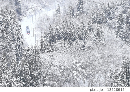 雪景色のしなの鉄道 123286124