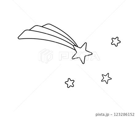 流れ星と星のシンプルな線画イラストセット 123286152